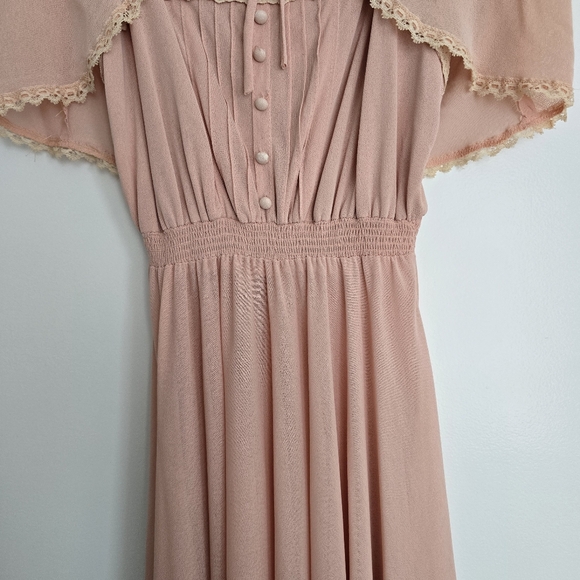 Vintage Pink Maxi Dress Set – Crochet Lace Trim Coquette Style - Picture 6 of 13